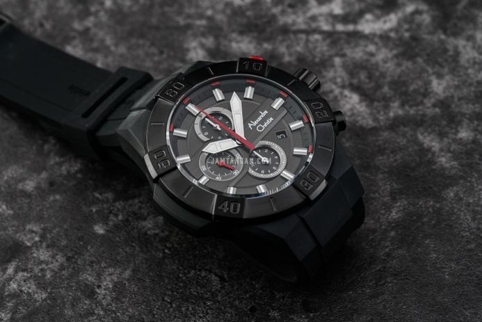 Alexandre Christie Chronograph AC 6649 MC RIPREBA Men Black Dial Black Rubber Strap
