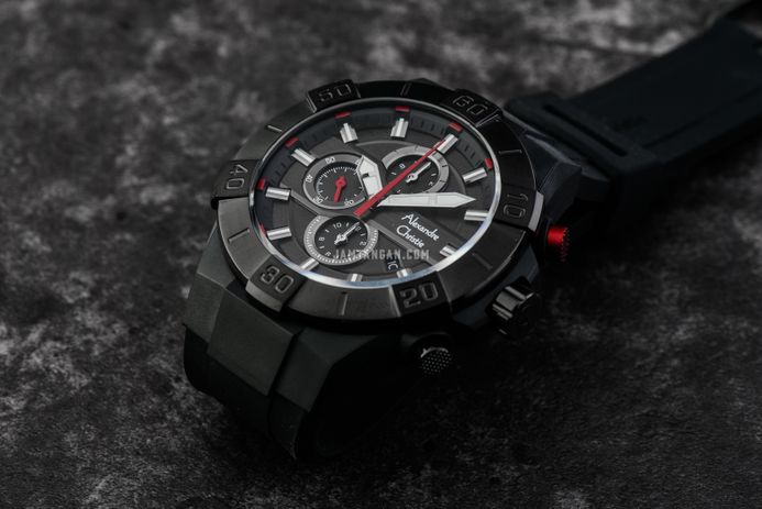 Alexandre Christie Chronograph AC 6649 MC RIPREBA Men Black Dial Black Rubber Strap