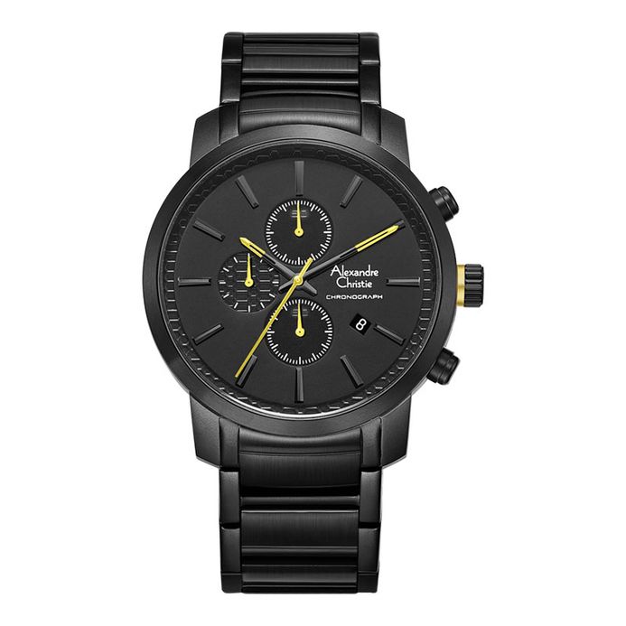 Alexandre Christie Chronograph AC 6660 MC BIPBAYL Men Black Dial Black  Stainless Steel Strap