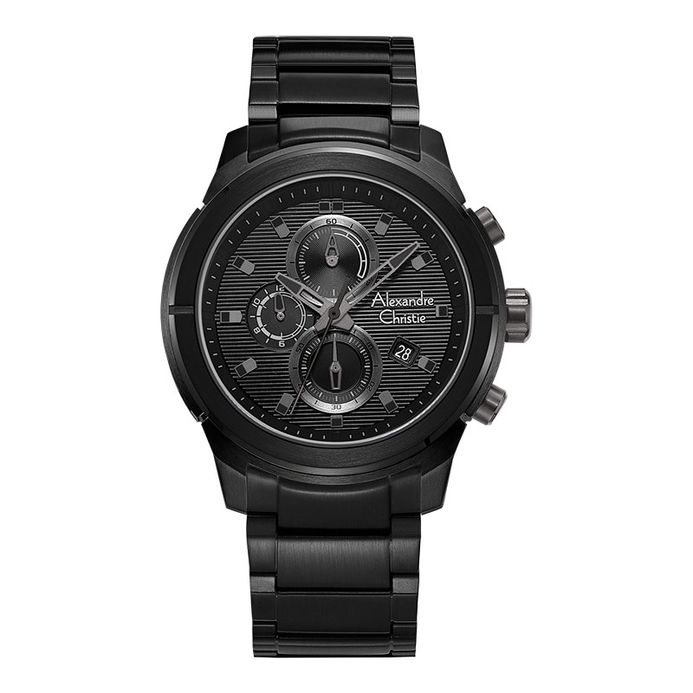 Alexandre Christie Chronograph AC 6665 MC BIPBAGR Men Black Dial Black  Stainless Steel Strap