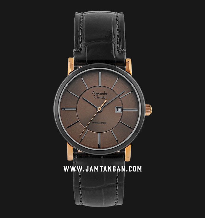 Alexandre Christie Classic AC 8344 LD LBRBO Ladies Brown Sunray Dial Black Leather Strap