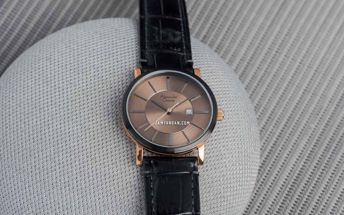 Alexandre Christie Classic AC 8344 LD LBRBO Ladies Brown Sunray Dial Black Leather Strap