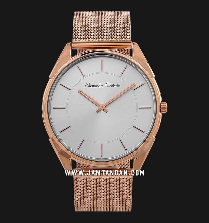 Alexandre Christie Classic AC 8626 MH BRGSL Men Silver Dial Rose Gold Mesh Strap