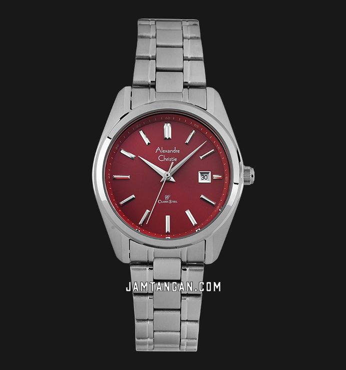 Alexandre Christie Classic Steel AC 8660 LD BSSRE Macaron Series Red Dial Stainless Steel Strap