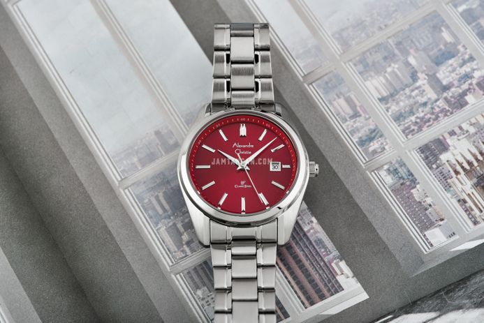 Alexandre Christie Classic Steel AC 8660 LD BSSRE Macaron Series Red Dial Stainless Steel Strap