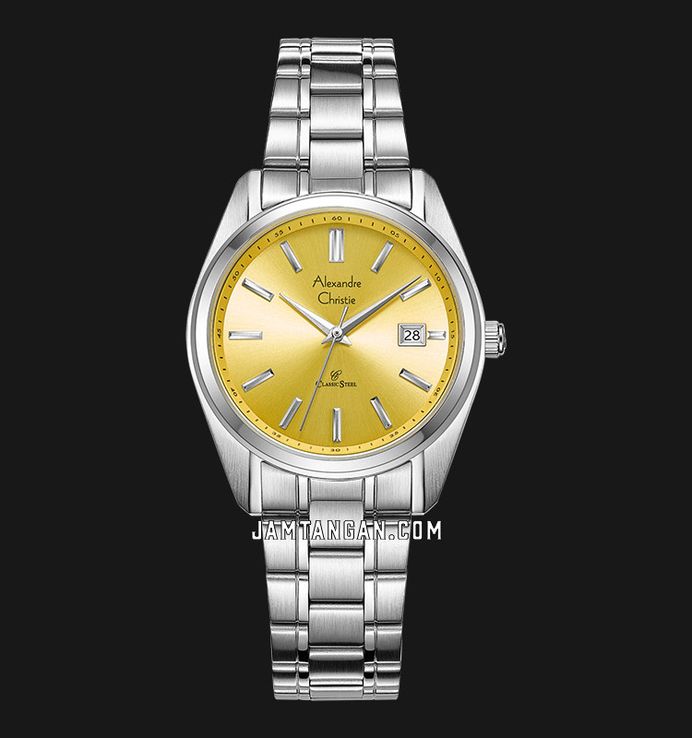Alexandre Christie Classic Steel AC 8660 LD BSSYL Macaron Series Sunflower Yellow Dial St Steel