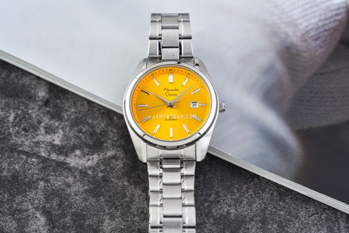 Alexandre Christie Classic Steel AC 8660 LD BSSYL Macaron Series Sunflower Yellow Dial St Steel