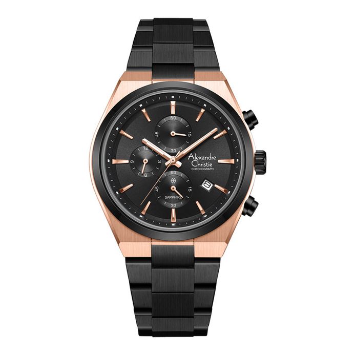 Alexandre Christie Chronograph AC 8697 MC BBRBA Men Black Dial Black  Stainless Steel Strap