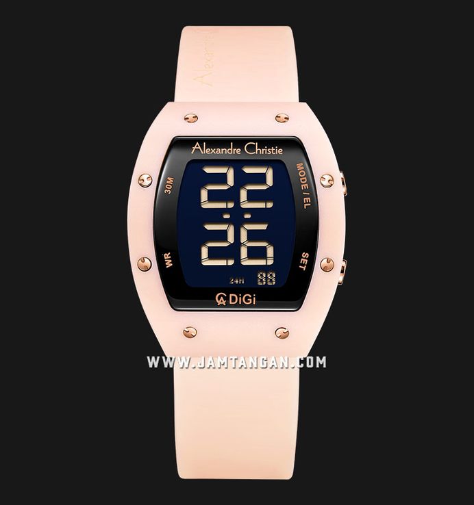 Alexandre Christie Digi AC 9360 LH RRGBALK Ladies Black Digital Dial Light Pink Rubber Strap