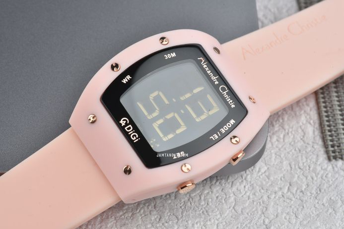 Alexandre Christie Digi AC 9360 LH RRGBALK Ladies Black Digital Dial Light Pink Rubber Strap