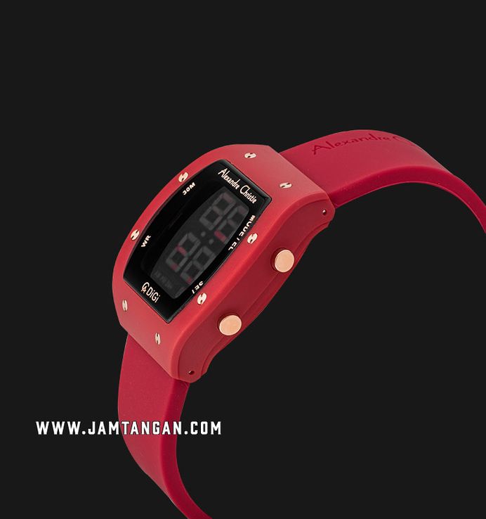 Alexandre Christie Digi AC 9360 LH RRGBARE Ladies Black Digital Dial Red Rubber Strap