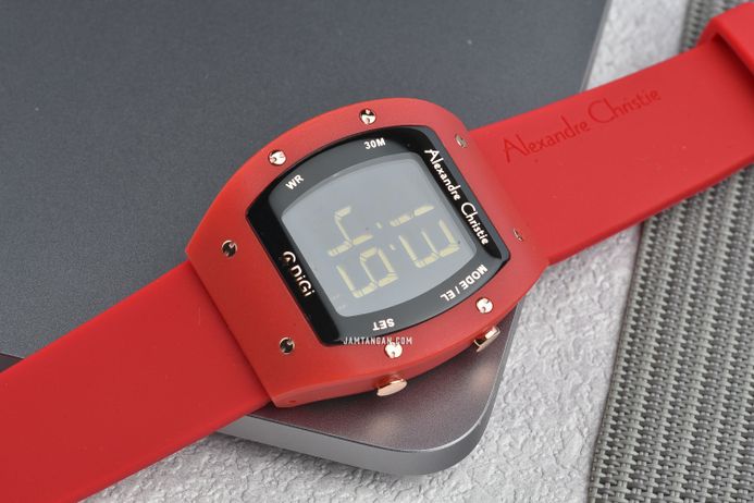 Alexandre Christie Digi AC 9360 LH RRGBARE Ladies Black Digital Dial Red Rubber Strap