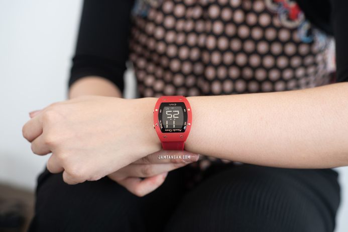 Alexandre Christie Digi AC 9360 LH RRGBARE Ladies Black Digital Dial Red Rubber Strap