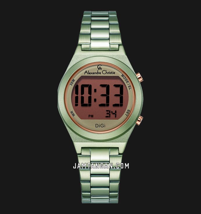 Alexandre Christie Digi AC 9385 LH BGNLE Ladies Digital Dial Green Stainless Steel Strap