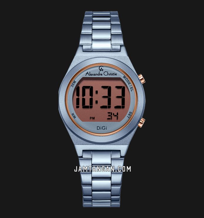 Alexandre Christie Digi AC 9385 LH BIULB Ladies Digital Dial Blue Stainless Steel Strap