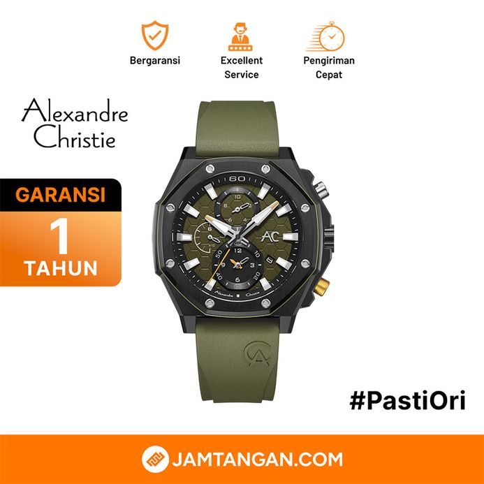 Alexandre Christie AC 9601 GC RIPGNYL Chronograph Men Green Dial Olive  Green Rubber Strap