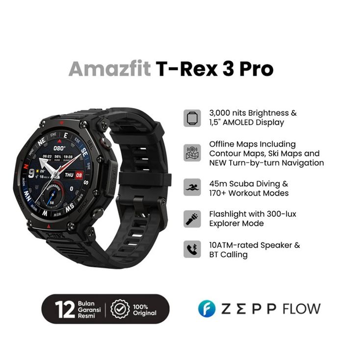 Amazfit T-Rex Pro Tactical Black W2444OV1N Smartwatch 48mm GPS