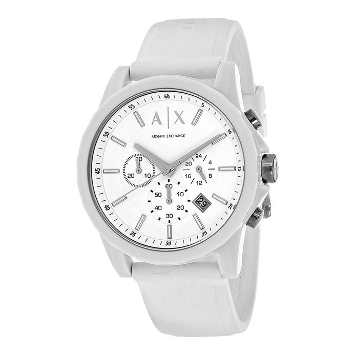 Armani Exchange AX1325 Men Chronograph White Dial White Silicone Strap