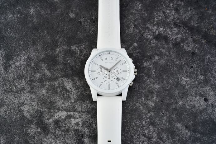 Armani Exchange AX1325 Men Chronograph White Dial White Silicone