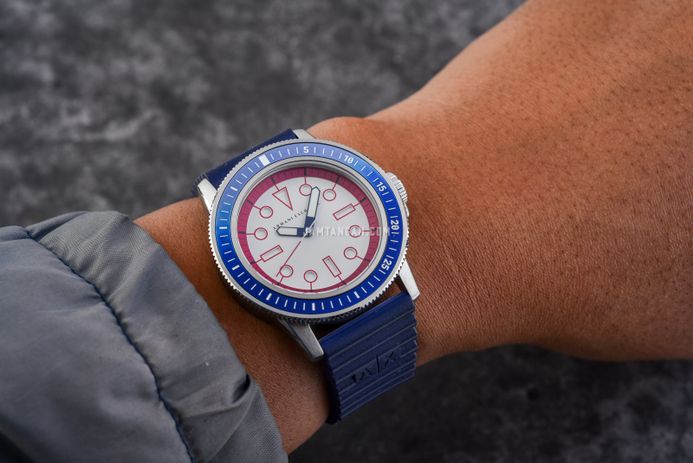 Armani Exchange Leonardo AX1859 White Dial Blue Silicone Strap