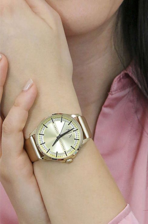 Armani Exchange AX5271 Ladies Gold Dial Gold Polyurethane Strap