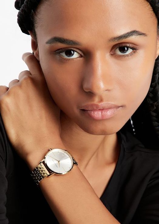 Armani Exchange AX5579 Ladies White Dial Gold Stainless Steel Strap
