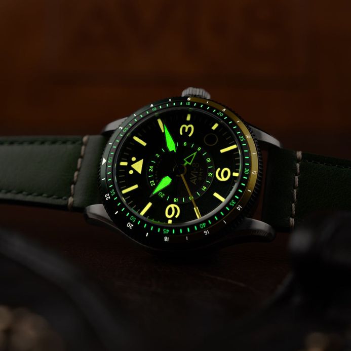 AVI-8 Rubber Black AV-4128-03 Flyboy Airmaster GMT Automatic Green