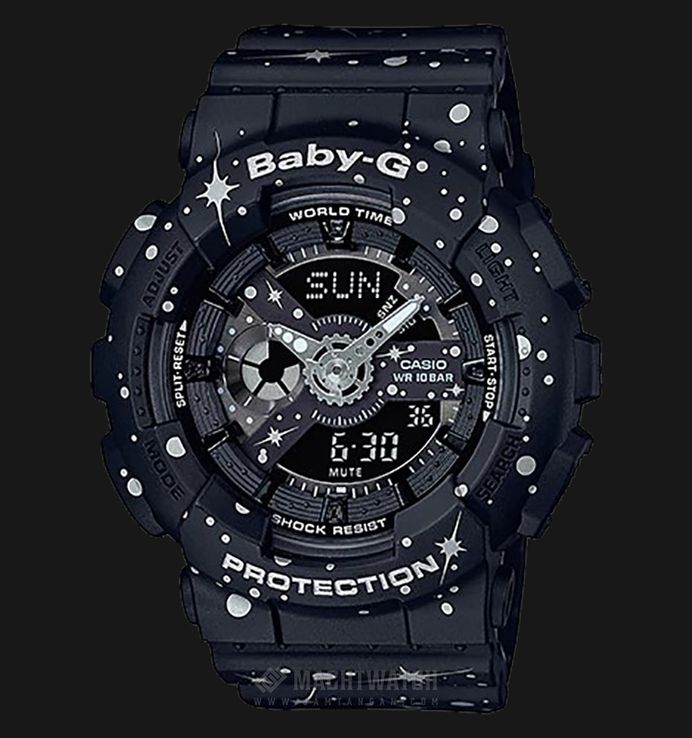 Casio Baby-G BA-110ST-1ADR Starry Sky Series Digital Analog Dial Black Twinkling Stars Resin Band