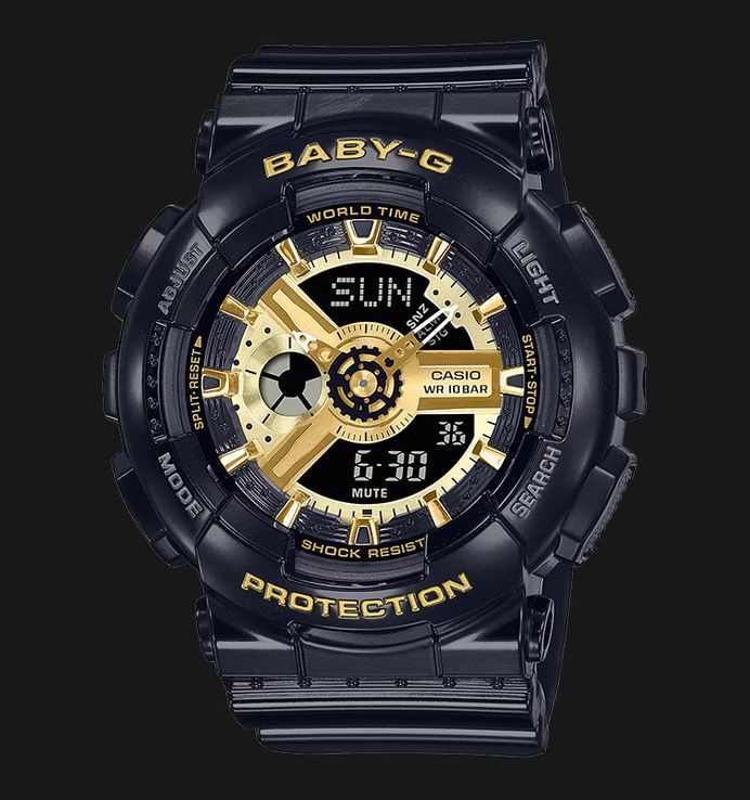 Casio Baby-G BA-110X-1ADR Digital Analog Gold Dial Black Resin Band