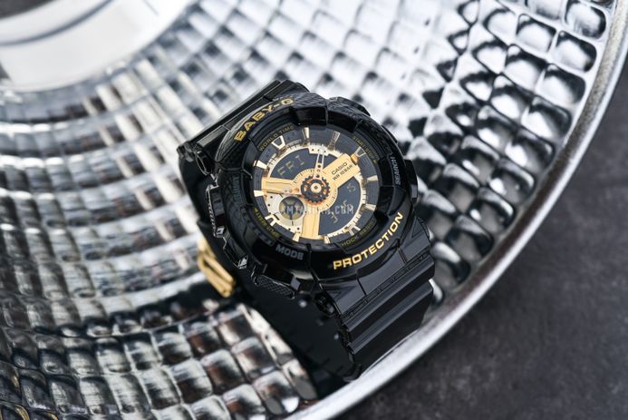 Casio Baby-G BA-110X-1ADR Digital Analog Gold Dial Black Resin Band