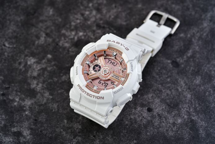 Casio Baby-G BA-110X-7A1DR Digital Analog Rose Gold Dial White Resin Band