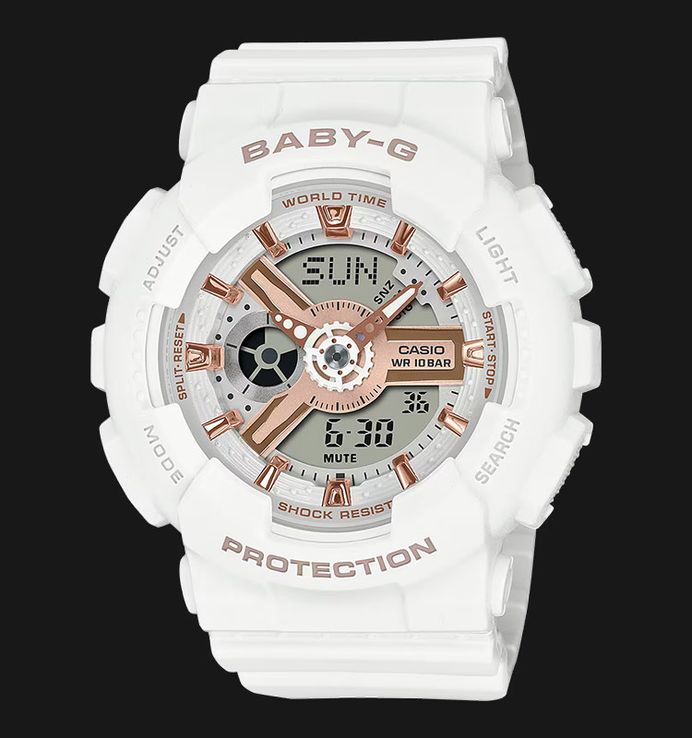 Casio Baby-G BA-110XRG-7ADR Digital Analog Rose Gold Dial White Resin Band