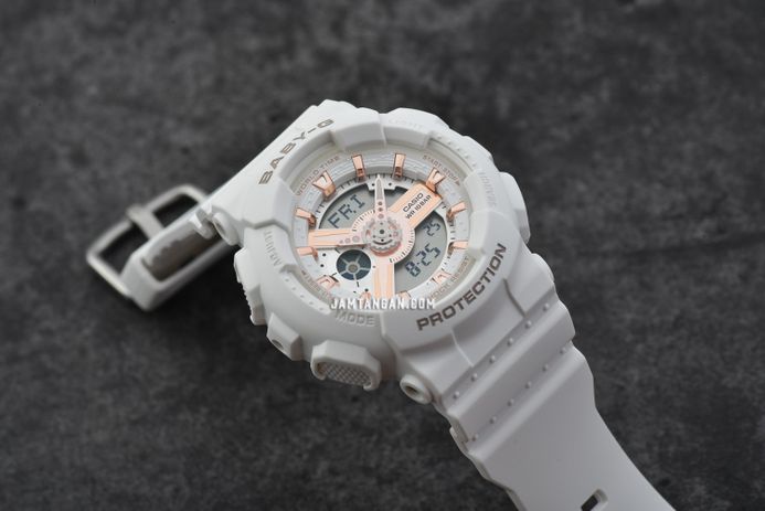 Casio Baby-G BA-110XRG-7ADR Digital Analog Rose Gold Dial White Resin Band