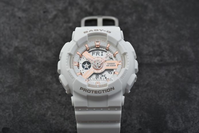 Casio Baby-G BA-110XRG-7ADR Digital Analog Rose Gold Dial White Resin Band