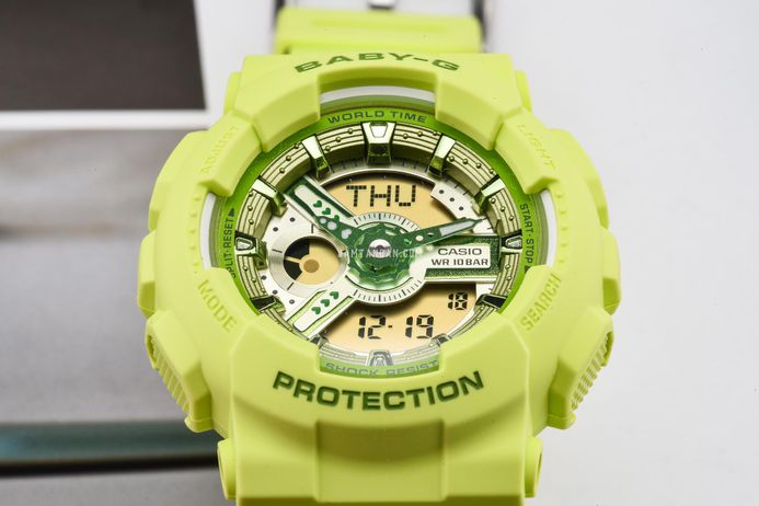 Casio Baby-G BA-110YK-3ADR Y2K Inspired Digital Analog Dial Green Resin Band