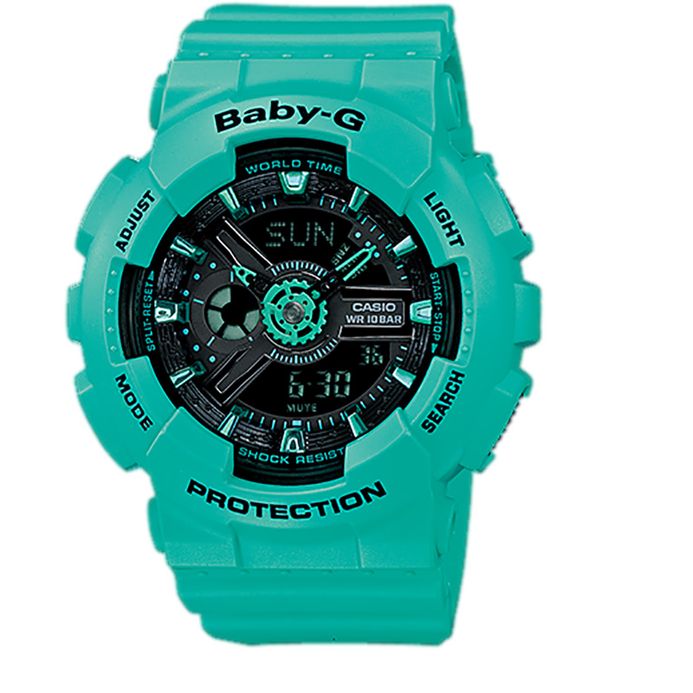 Casio Baby-G BA-111-3A BA-111-3ADR Black Digital Analog Dial Green