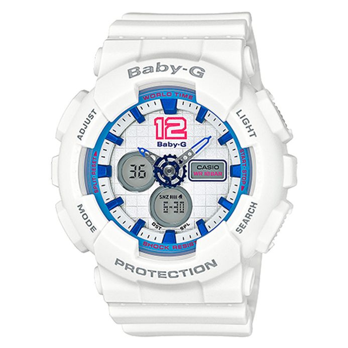 Casio Baby-G BA-120-7BDR White Digital Analog Dial White Resin Band