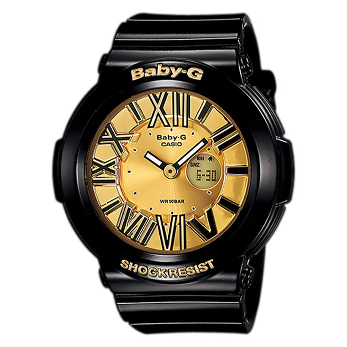 Casio Baby-G BGA-160-1BDR Ladies Gold Digital Analog Dial Black Resin Strap