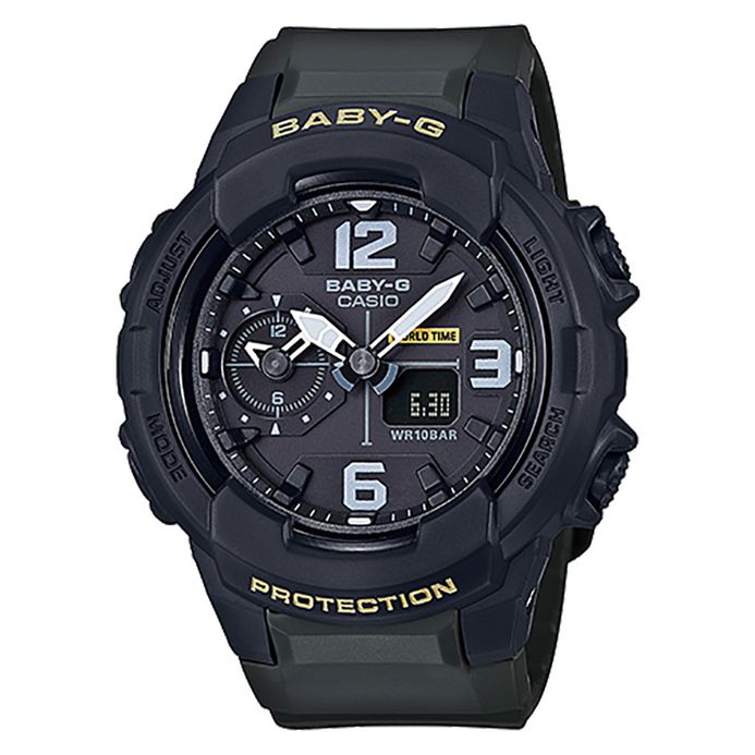 Casio Baby-G BGA-230-3BDR Black Digital Analog Dial Black Resin Strap