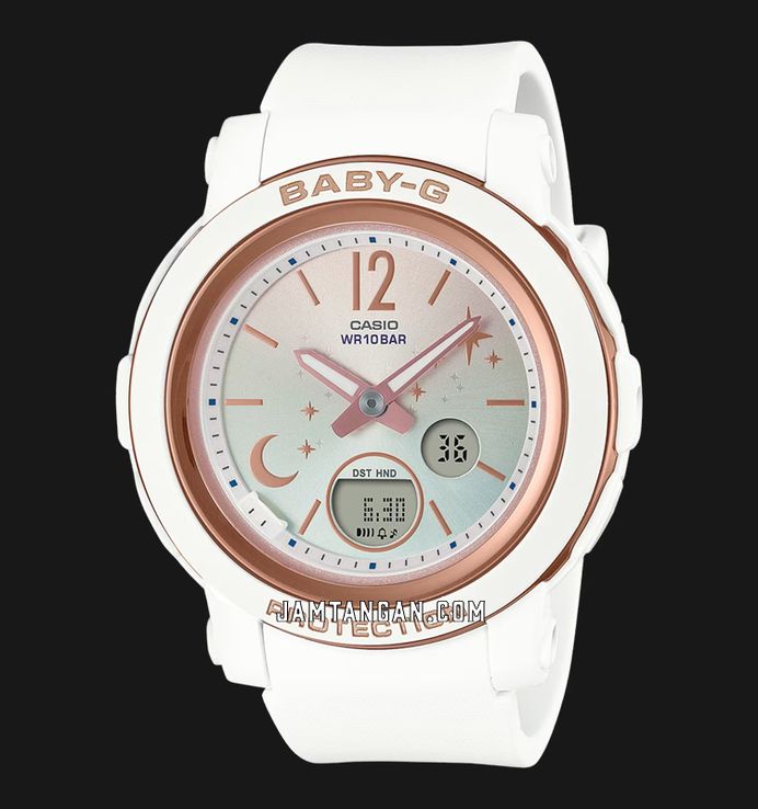 Casio Baby-G BGA-290DS-7ADR Moon & Stars Digital Analog Gradation Dial White Resin Band
