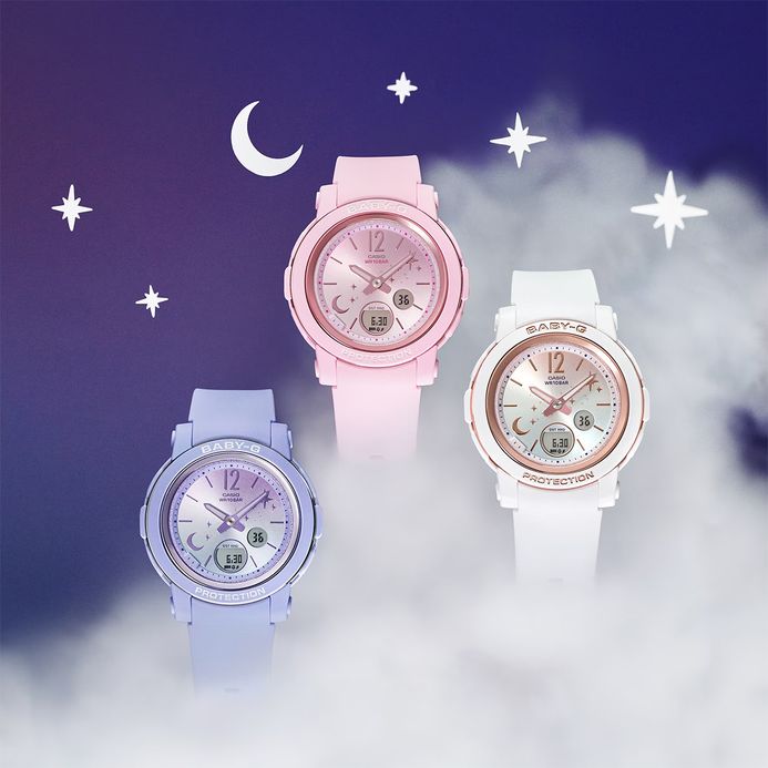 Casio Baby-G BGA-290DS-7ADR Moon & Stars Digital Analog Gradation Dial White Resin Band
