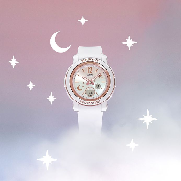 Casio Baby-G BGA-290DS-7ADR Moon & Stars Digital Analog Gradation Dial White Resin Band