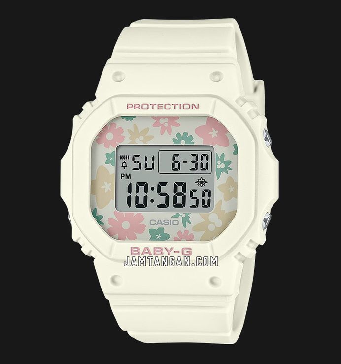 Casio Baby-G BGD-565RP-7DR Retro Pop Floral Pattern Digital White Dial White Pastel Resin Band