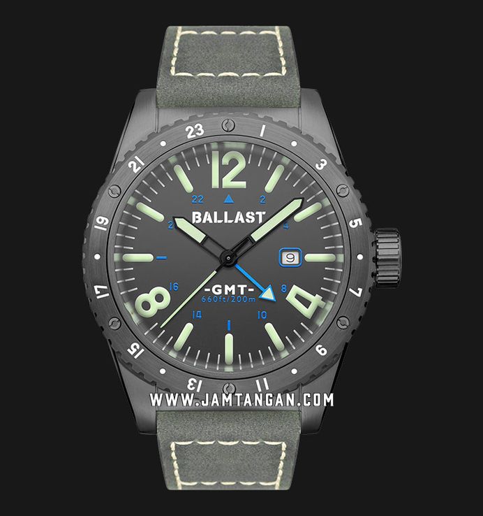 Ballast Amphion BL-3149-03 GMT Grey Dial Grey Leather Strap