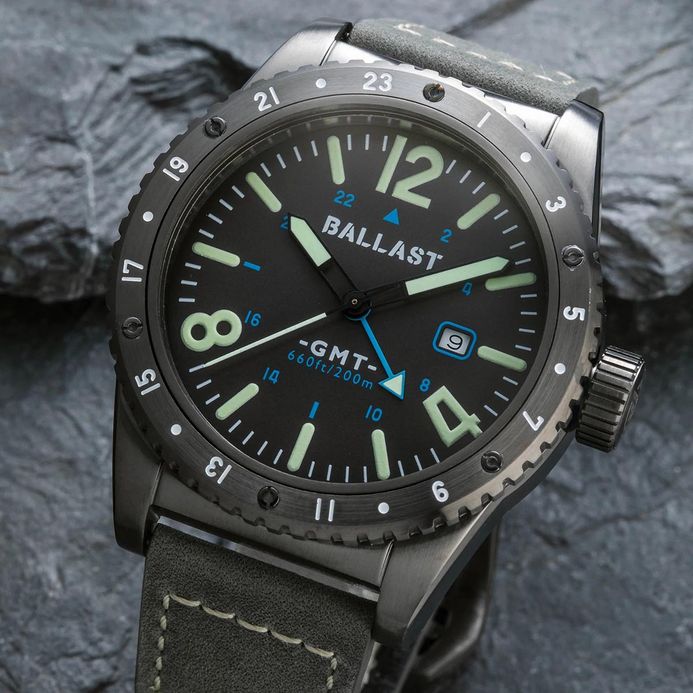 Ballast Amphion BL-3149-03 GMT Grey Dial Grey Leather Strap