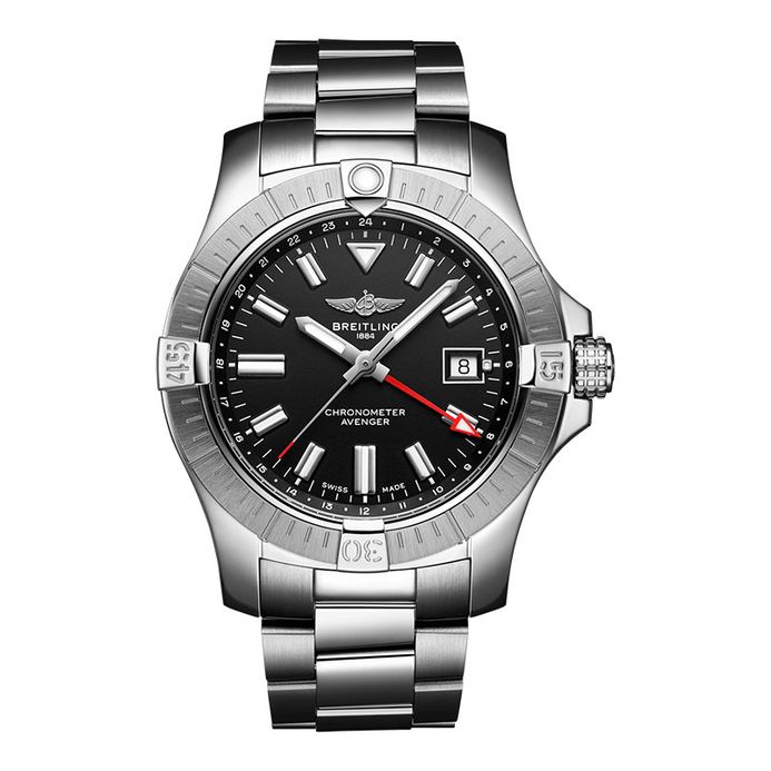 Breitling Avenger A32397101B1A1 Automatic GMT 43 Chronometer Black Dial  Stainless Steel Strap