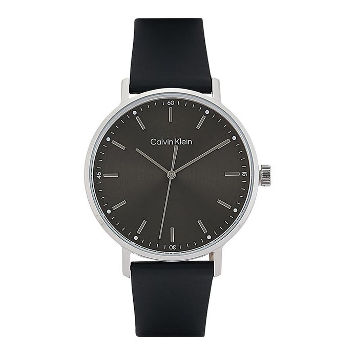 Calvin Klein 35700008 Men Black Dial Black Leather Strap