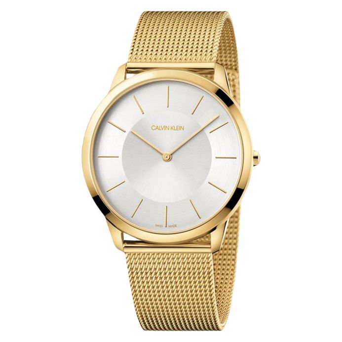 Calvin Klein Minimal K3M2T526 Men Silver Dial Gold Mesh Strap
