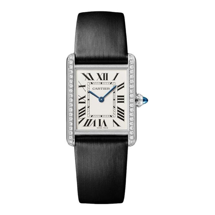 Cartier Tank Must Large W4TA0017 Silver Diamonds Dial Black