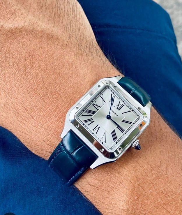 Cartier Santos Dumont WSSA0022 Men Silver Sunray Dial Blue